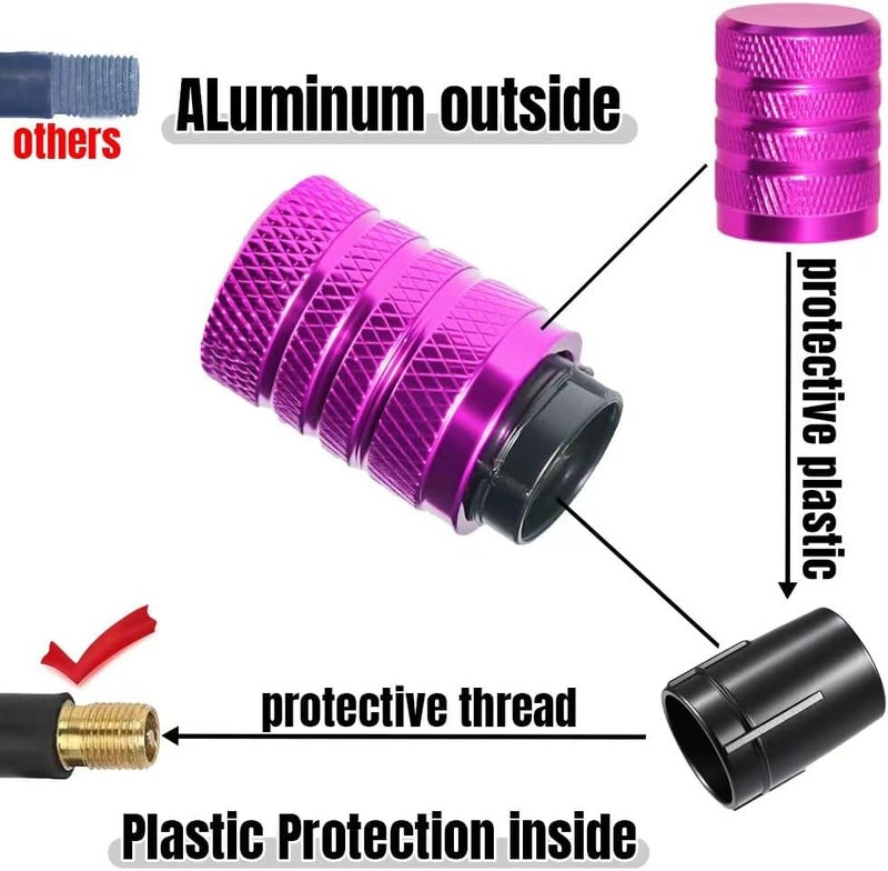 SYSDTTD 4-Piece Anodized Aluminum-Plastic Composite Tire Valve Stem Caps with Integrated Plastic Sleeve,Corrosion-Resistant and Universal Fit,Suitable for Cars, Trucks, and Motorcycles (Pink) - Image 4